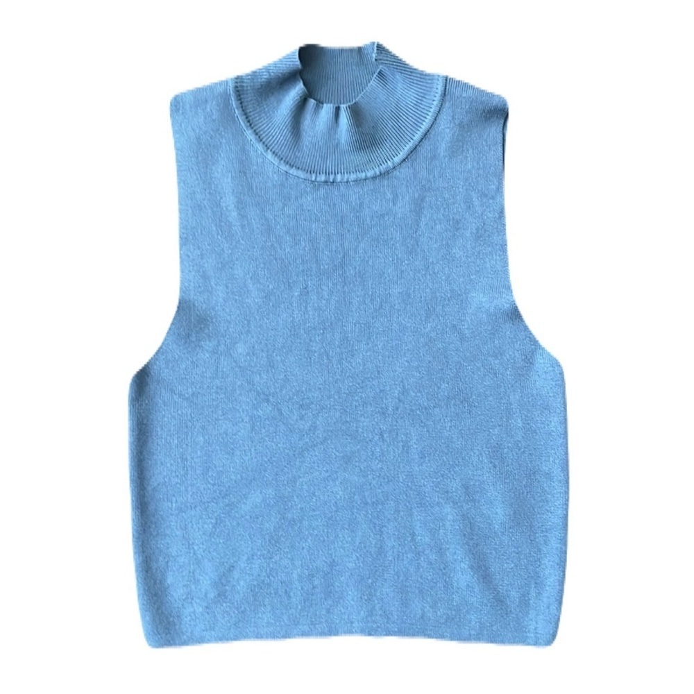 Chrysanthemum Ribbed Turtle Neck Sleeveless Cropped Top Size M